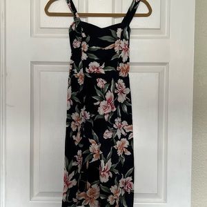 Sleeveless floral dress.